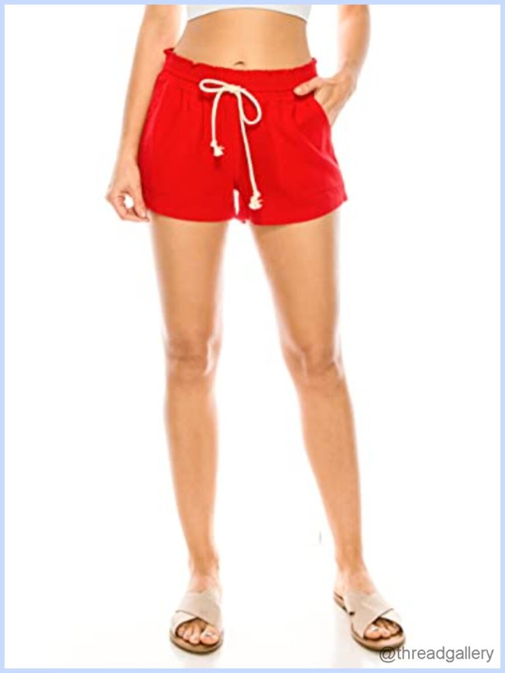 Linen Blend Smocked Waist Casual Beach Shorts with Pockets
